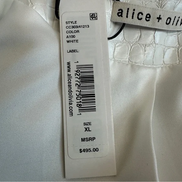 Alice + Olivia Chloe White Croc-Effect Faux Leather Crop Jacket Size XL NWT - Picture 11 of 16